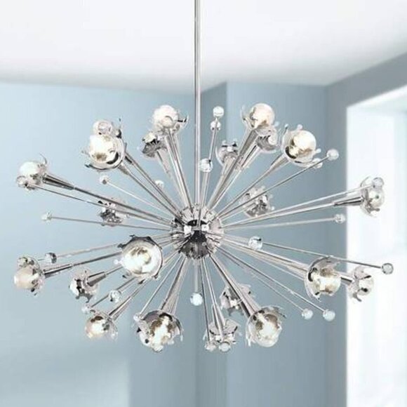 Jonathan Adler Large Sputnik 24-Light Polished Nickel Chandelier w Light Bulbs - Picture 1 of 6
